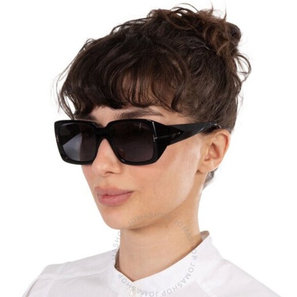 BRAND NEW Tom Ford FT1035-N RYDER 01A Shiny Black Grey Square Women Sunglasses main image 4